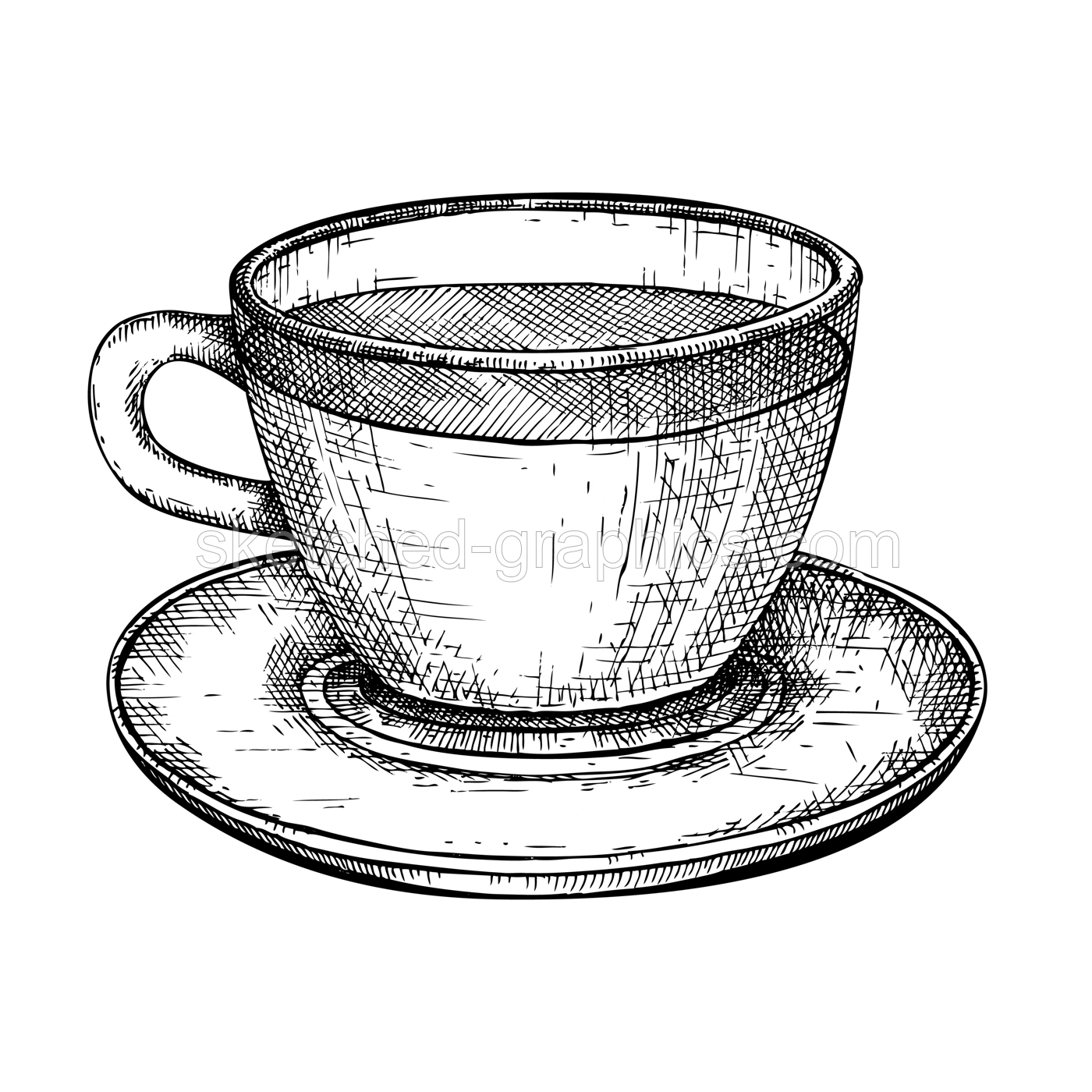 Hand-sketched jasmine tea in a glass mug illustration. Vector sketch of popular drink in an elegant cup. Hot beverage hand-drawing for bar, restaurant menu design. Green Tea drawing isolated on white Illustration